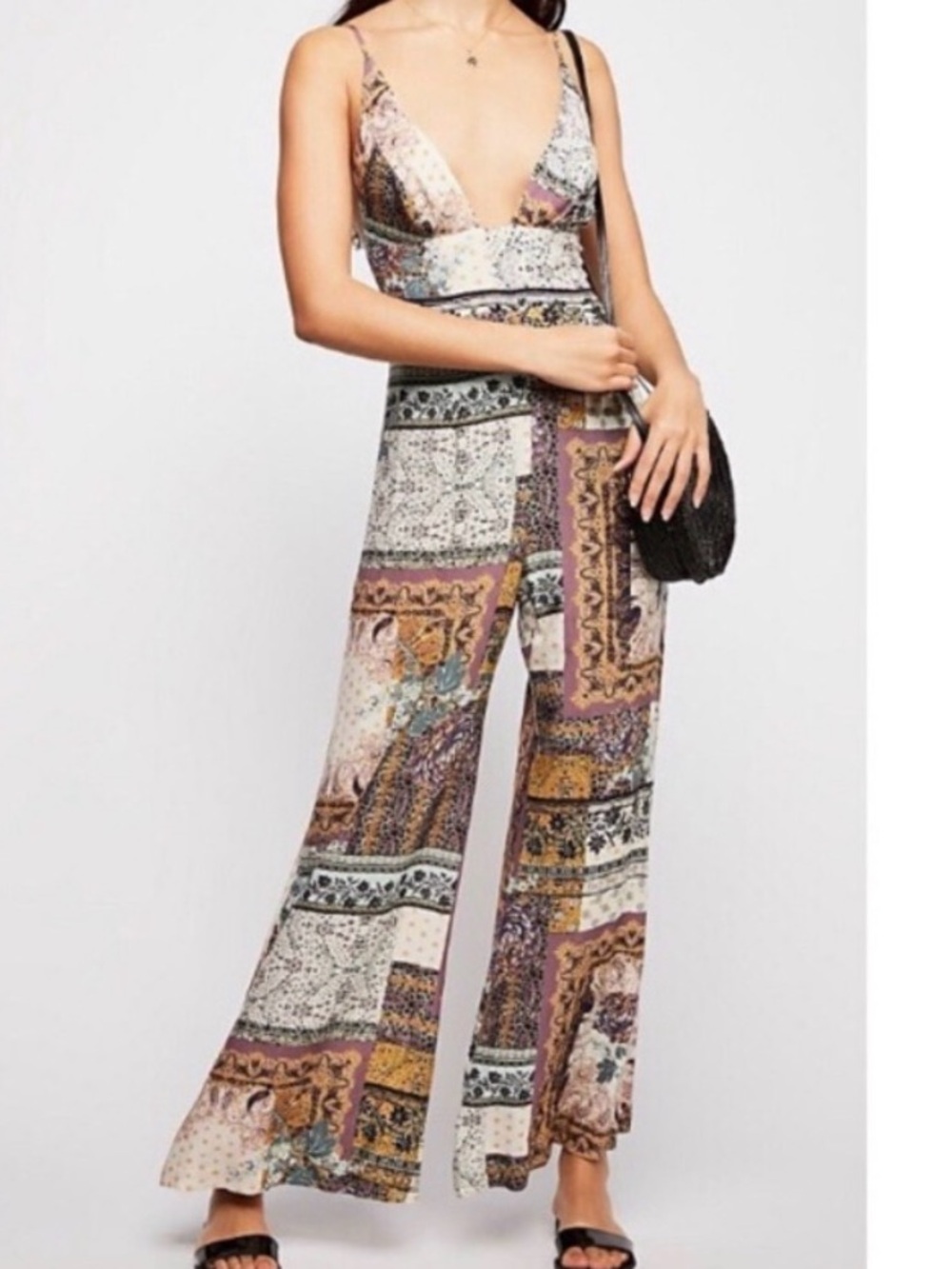 Free People | Margarita Patchwork Jumpsuit In Ivory Combo 100% Viscose Boho Chic